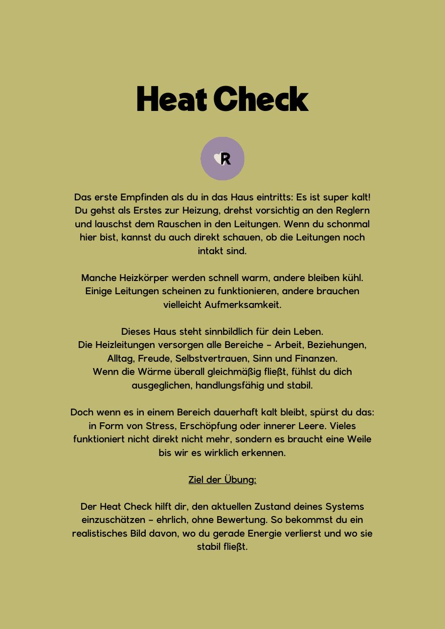 Workbook-Seite: Einführung in den Heat Check mit dem Bild vom Haus und den Heizleitungen